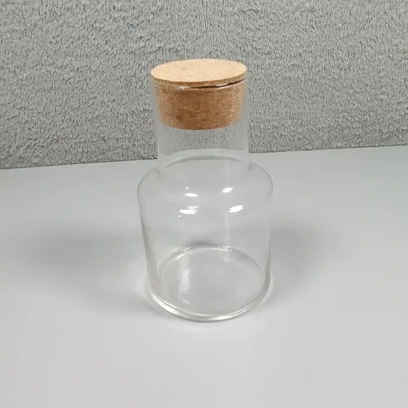 Clear Glass Storage Jar with Cork Stopper Minimalist‎ Decanter Carafe 6.5in