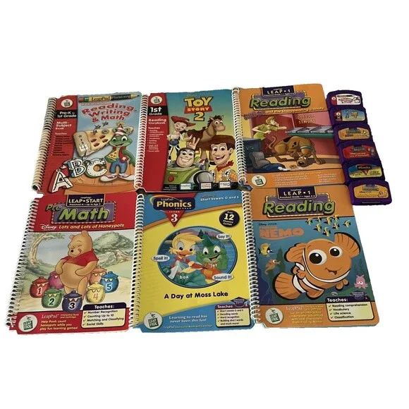 Vintage Lot Of 6 LeapFrog LeapPad Books & Matching Cartridges Leap 1-Pre K-1st G