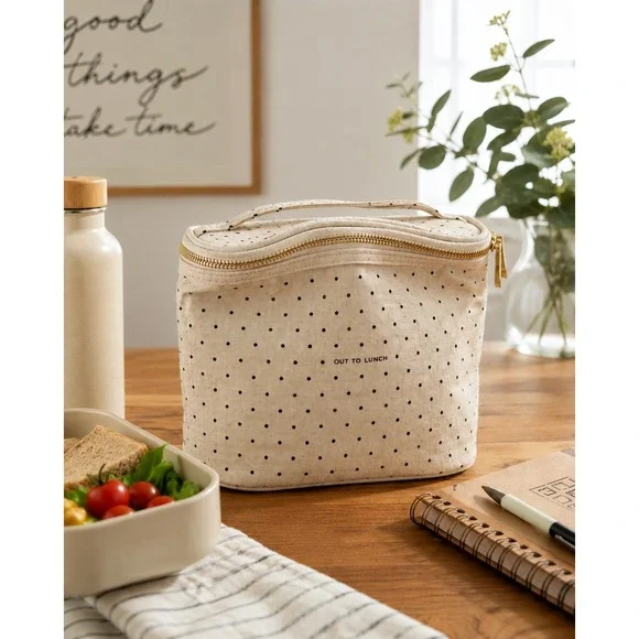 Kate Spade New York Out To Lunch‎ Polka Dot Insulated Lunch Tote Bag Cream Black