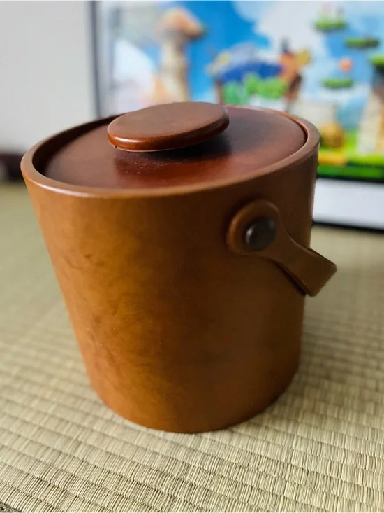Honey Brown Leather Ice Bucket with Lid