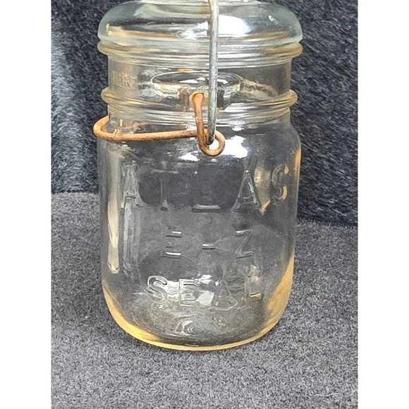 Vintage Atlas EZ Seal Clear Glass Canning Jar with Glass Lid and Wire Bail