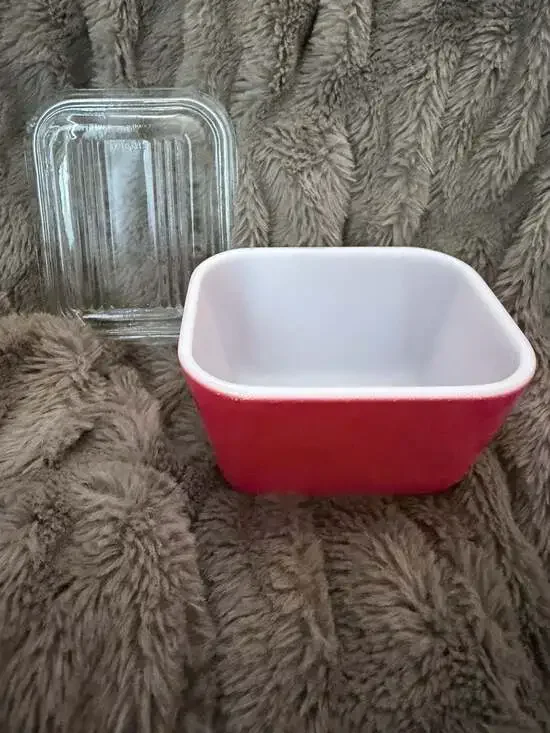 Vintage Pyrex 501 Red Glass Refrigerator Storage Dish with Glass Lid