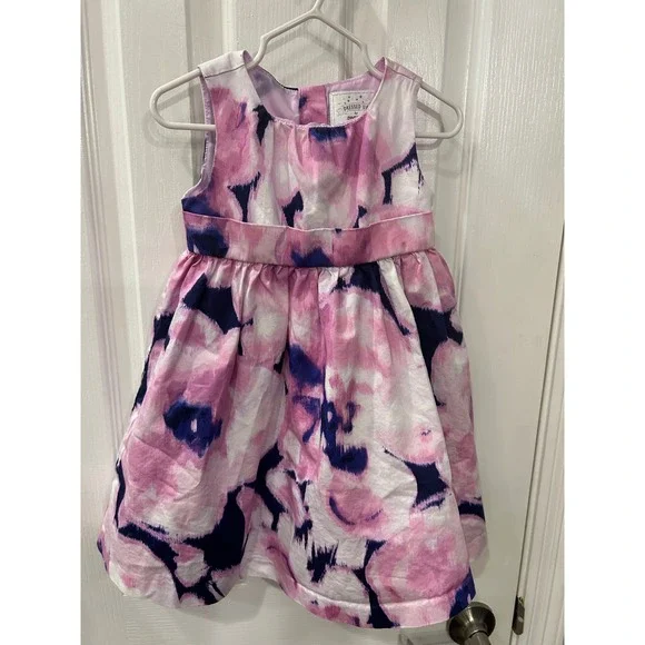 Gymboree Dress Pink Navy Blue Floral‎ Watercolor Bow Back Special Occasion 2T