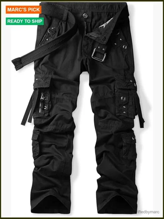 Men's Cotton Cargo Pants with Multiple Pockets Relaxed Fit Straight Leg Work