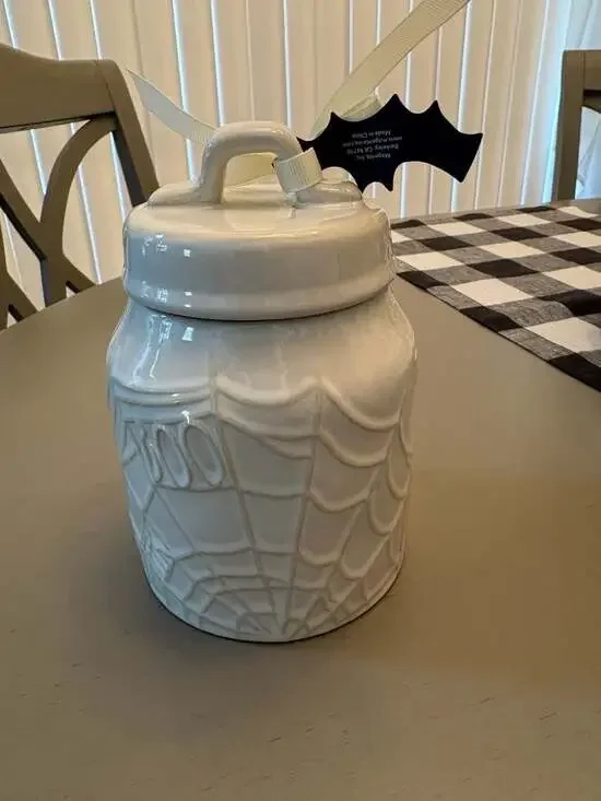 Rae Dunn Artisan Collection Halloween Spider Web Ceramic Canister Jar