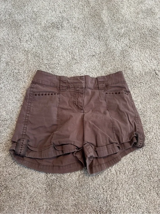 White House Black Market Brown Ruffle Hem Jean Shorts