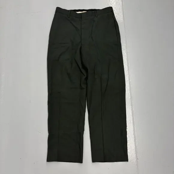 Vintage 60s Serge Army Green Wool Trousers 32x29