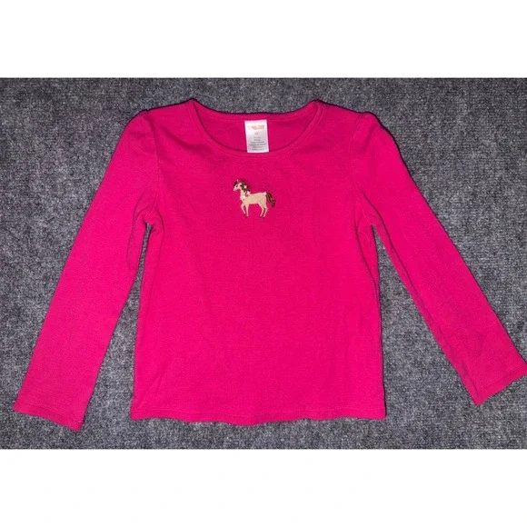 Gymboree Girls Pink Horse Embroidered Long Sleeve Cotton T-Shirt Size 5T