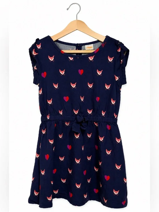 Gymboree Girls Dress Size 7 Woodland Wonder Fox Print‎ Dress Navy Blue Pink