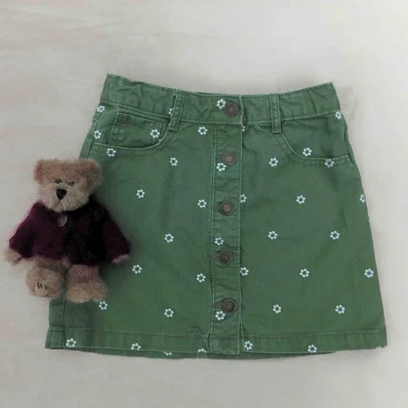 Gymboree Sz-7 Embroidered Buttonfront Denim Skirt