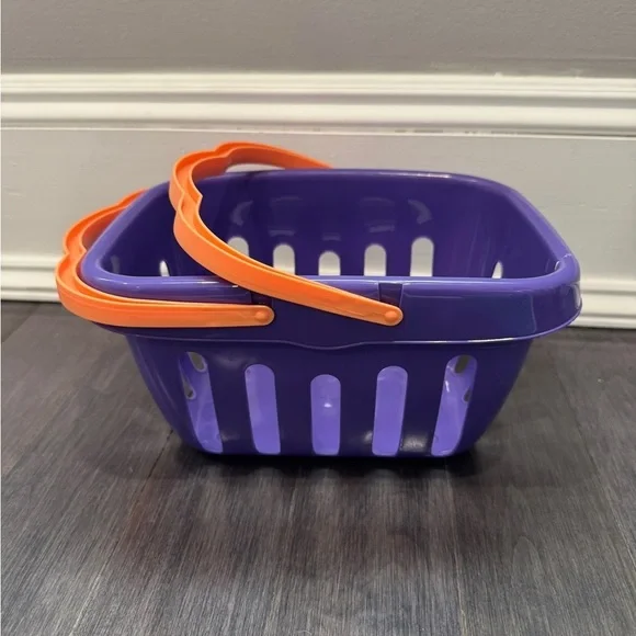 Purple Pretend Play Small Grocery Shopping Basket Orange Handles Toddler Kids