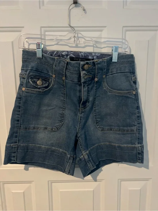 one 5 one Washed Blue Denim Jean Shorts