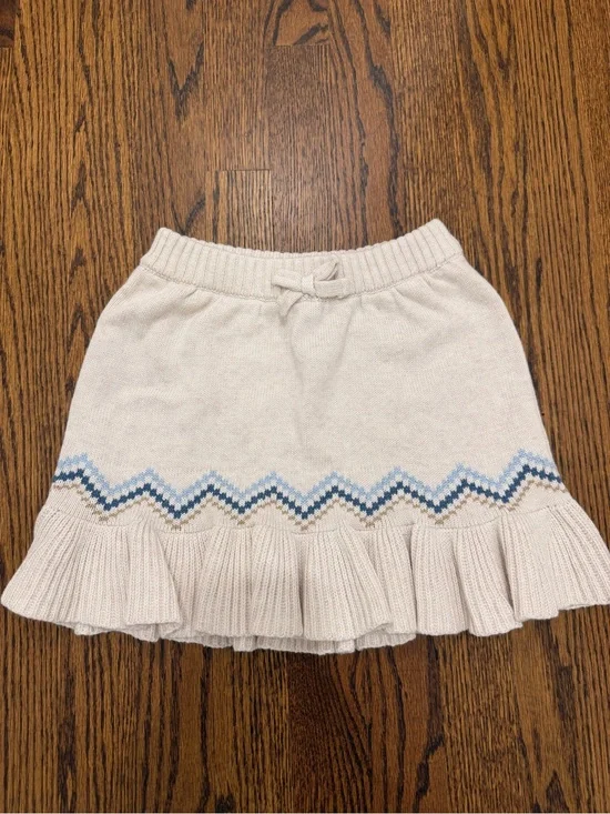 Gymboree Cream Knit Ruffle Skirt with Blue Zigzag
