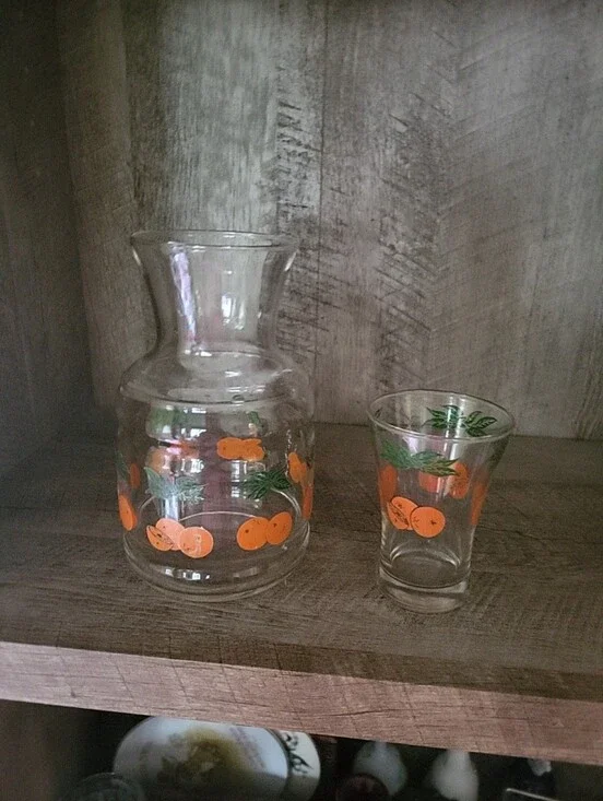 Vintage Anchor Hocking Orange Juice Glass & Juice Carafe