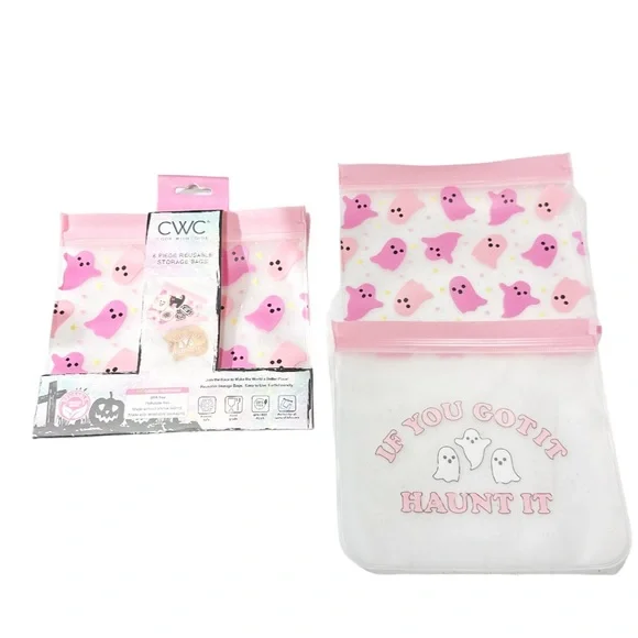 NEW CWC Halloween PINK GHOSTS Reusable Storage Bags