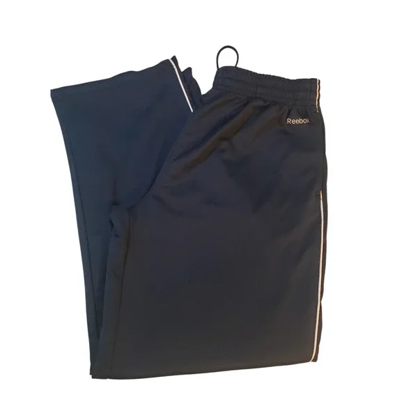 Reebok Mens Pants L Blue Drawstring Flat‎ Front Side High Rise Pockets Track