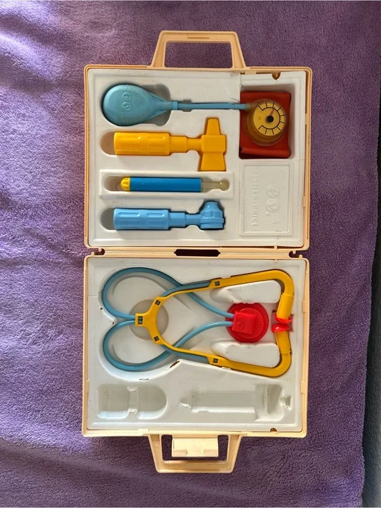 Vintage 1977 Fisher-Price Toys Doctor Nurse Medical Kit Bag Case 936 Made In USA