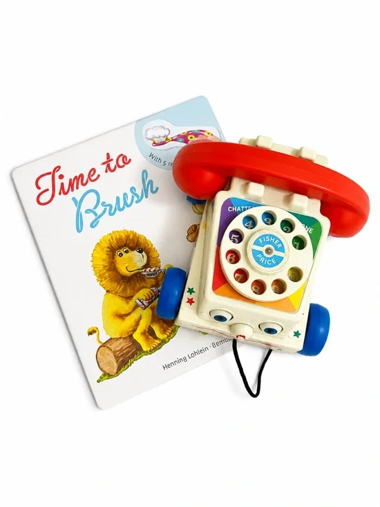 Fisher-Price Red, Blue, Cream & Yellow Rotary Pull Phone Toy
