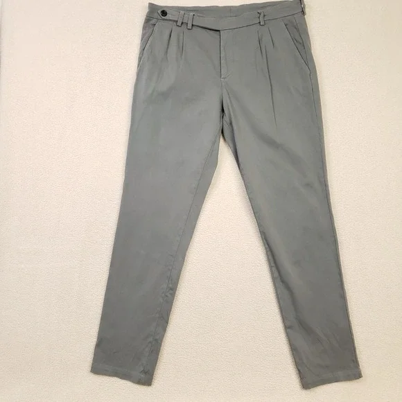 Eleventy Chino Pants Mens 34R Gray Pleated Cotton Blend Trousers Made in Italy