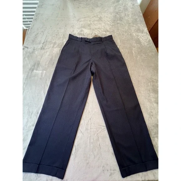 Milan Lineage New York Mens Pants 36R Navy Pinstripe Cuffed Slacks Dressy