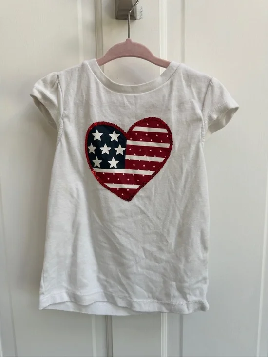 Gymboree Girls 4 White Shirt Blouse Top Red White Blue 4th of July PatrioticFlag