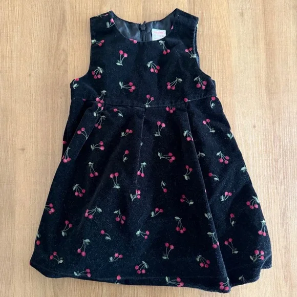 Gymboree Vintage 2002 Black Velvet Cherry Embroidered Dress Toddler 12-18 Months