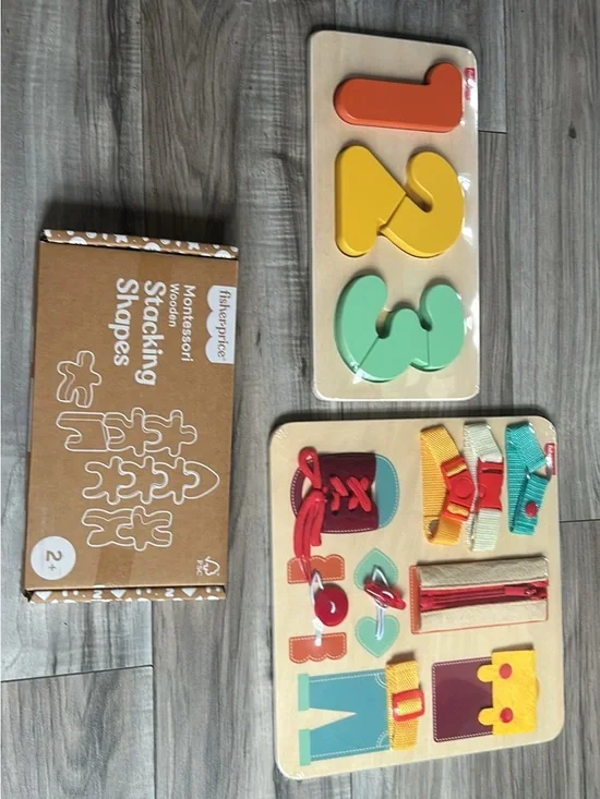 Fisher-Price Montessori Stacking Shapes & Lacing Activity Set - Multicolor