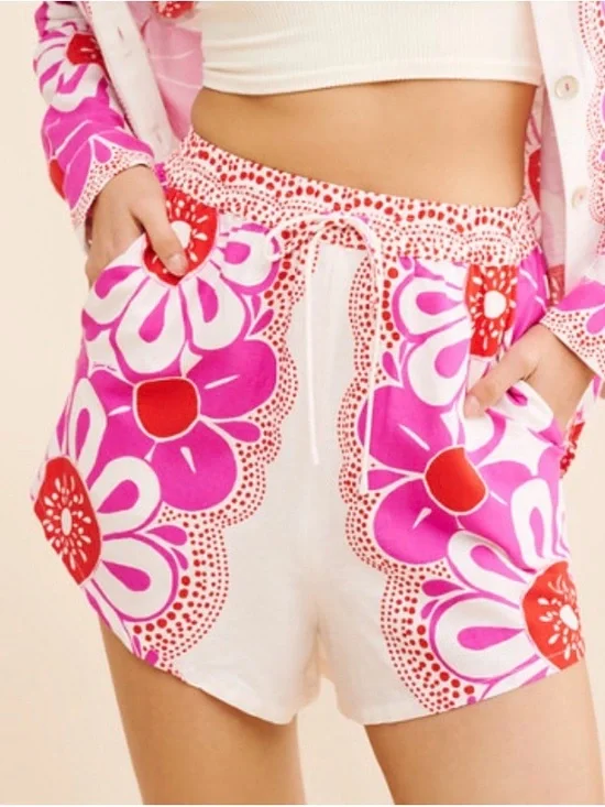 FARM Rio Maia Floral Shorts with Pink & Red Floral Print