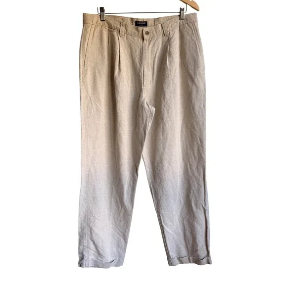 Dockers Khakis Mens 36x32 Relaxed Fit Linen Cotton Pleated Pants Beige Oatmeal