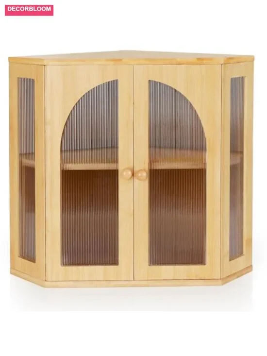 Large Bamboo Corner Bread Box Double Layer with Magnetic Acrylic Door