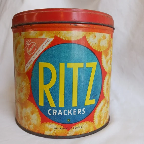 Vintage Ritz Cracker Round Metal Tin with Lid Nabisco