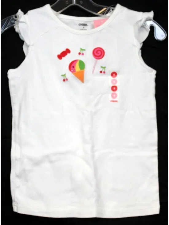 2008 Gymboree Cherry Baby Tee T-Shirt sz 9 White Lettuce Edge Candy Embroidered