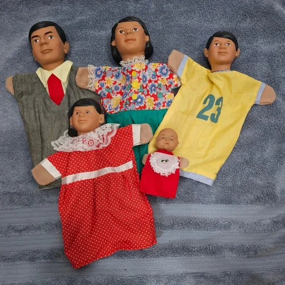 Vintage Hispanic Family Hand Puppets Set of 5 Educational Storytelling Toys