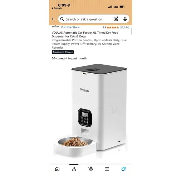 VOLUAS Automatic Pet Feeder 6L- Timed Dry Food Feeder for Cats and Dogs