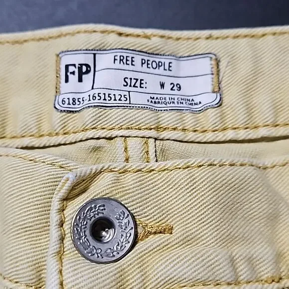 Free  People Denim Pale Yellow Distressed Shorts 5 Button Fly Front size …