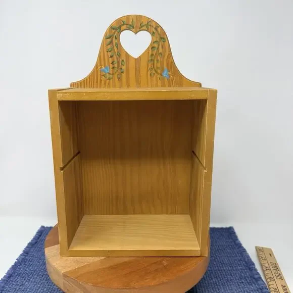 Small Antique Pine Wood Hanging Spice Box With Floral Pattern