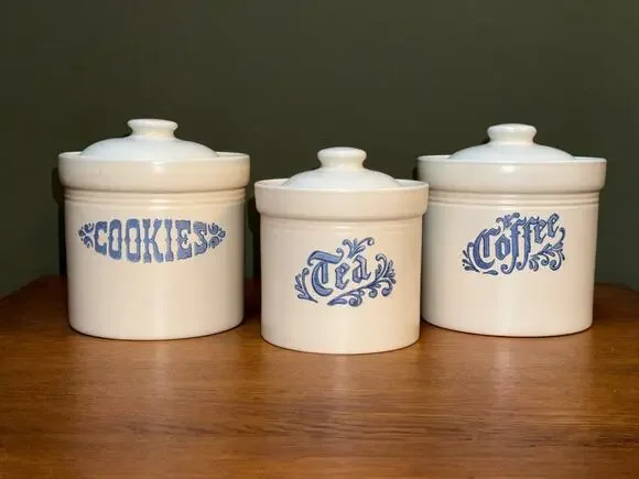 Set of 3 Vintage Pfaltzgraff Yorktowne Canisters w/ Lids- Coffee, Tea, Cookies