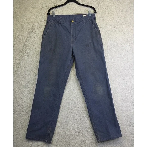 Carhartt Pants Mens 32x32 Blue Dungaree Fit Stained Ripped‎ Thrashed Carpenter
