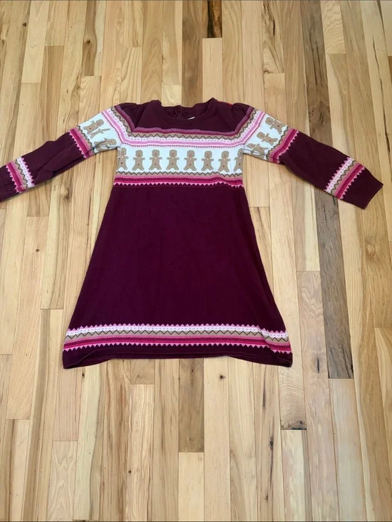 Gymboree Burgundy Knit Dress with Gingerbread and Pink Trim