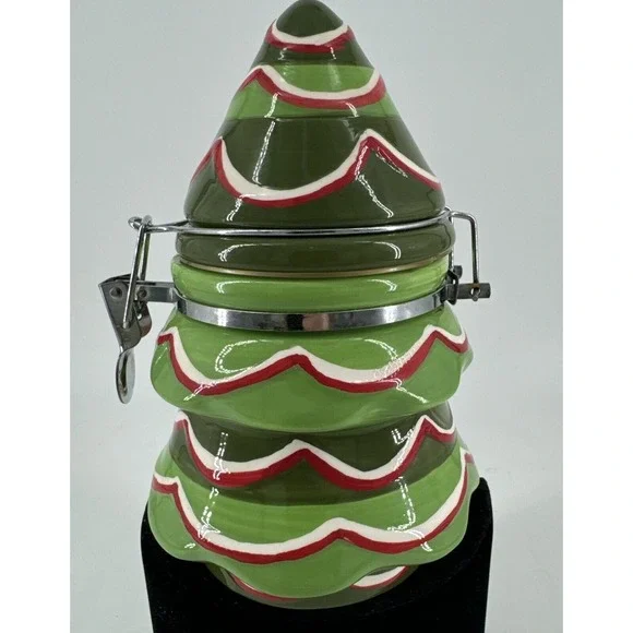 Canister Ceramic Christmas Tree Holiday Green Snacks Treat Jar‎ 7