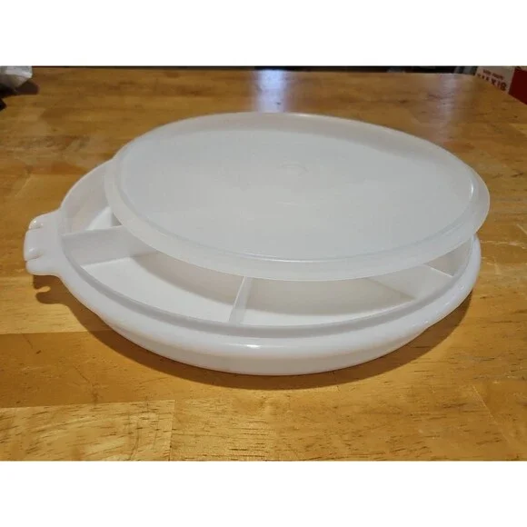 Vintage Tupperware #405 White Divided Tray W/ Sheer Lid 224 - No Handle