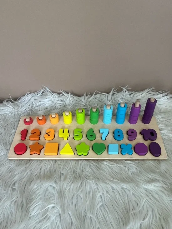 Montessori Wooden Learning Puzzle for Colors, Shapes, & Numbers