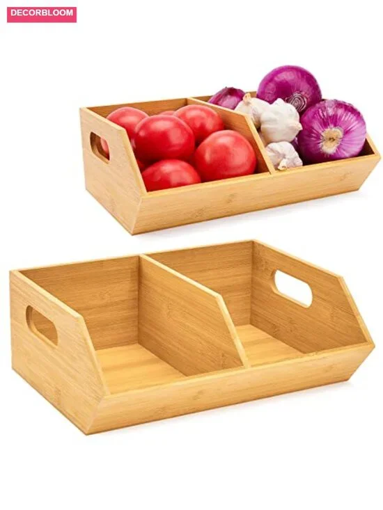 2-Piece Bamboo Storage Bin Set - Kitchen Pantry Organization Baskets