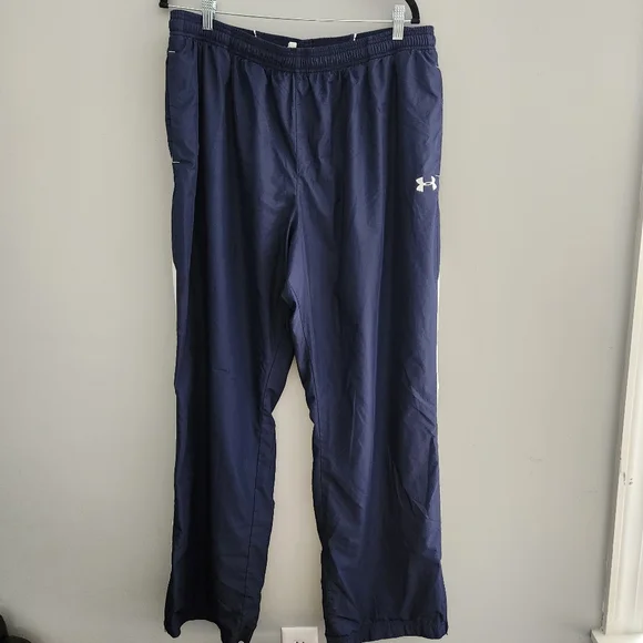 Men's Blue Under Amour Loose Athletic Pants with White Side Stripe and Zipper