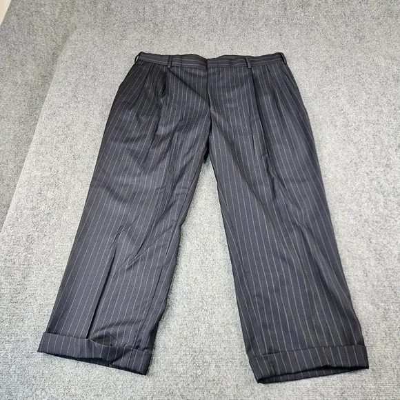 Dockers Premium Mens 40 Navy Pinstripe Pleated Cuffed Wool Blend Dress Pants