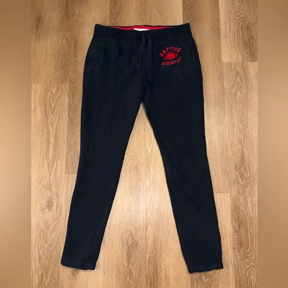 Y2K Abercrombie & Fitch Athletic Sweatpants Mens XL Black Red Logo Slim Joggers
