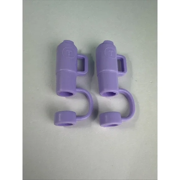 Tupperware Big T Straw Topper Tumblers Covers Set of 2 Silicone Lilac Purple New