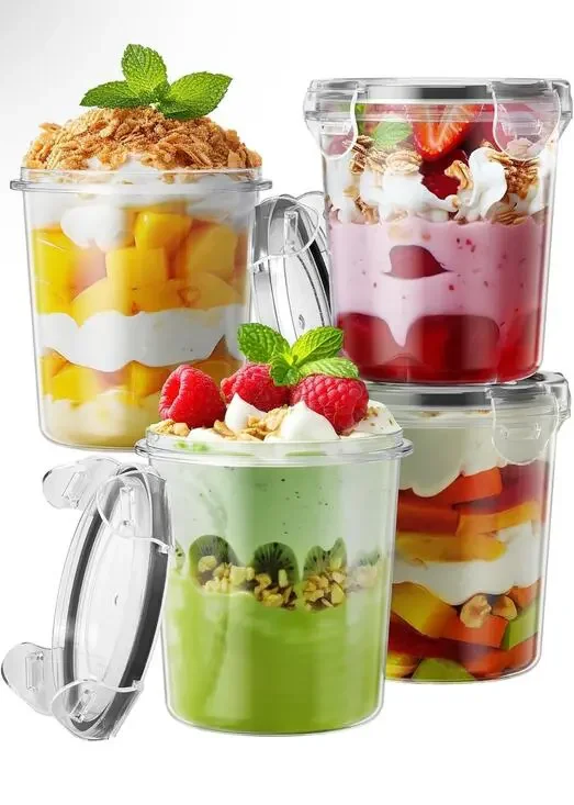 Canfanni Overnight Oats Containers with Lids 4 Pack Plastic Mason Jars Portable