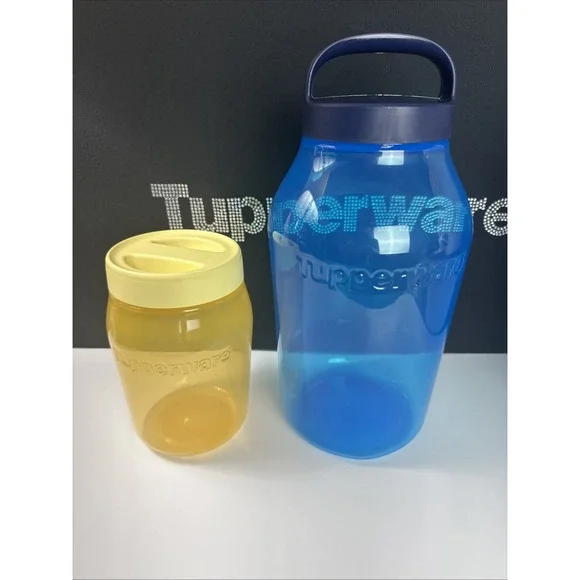 Tupperware XL Universal Jar Set 4.5L & 1.5L Jug Travel Food Storage Blue Yellow