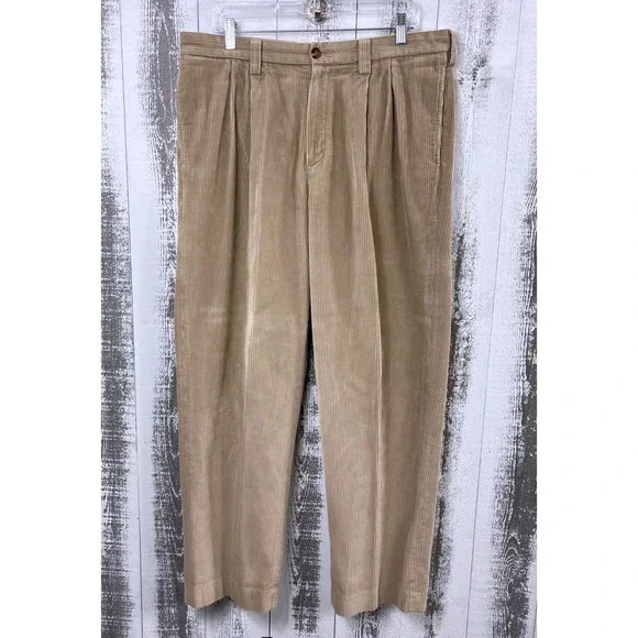 L.L.‎ Bean Classic Fit Corduroy Pants Tan Pleated Straight Leg 36x32
